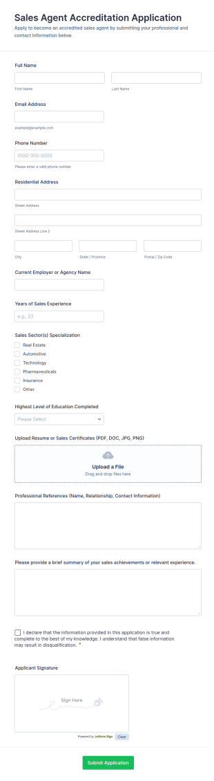 Sales Agent Accreditation Application Form Template