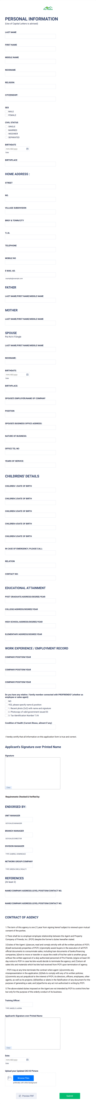Sales Agent Application Form Template