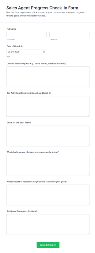 Sales Agent Progress Check In Form Template