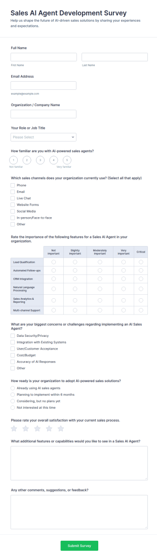 Sales AI Agent Development Survey Form Template