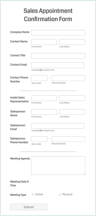 Sales Appointment Confirmation Form Template