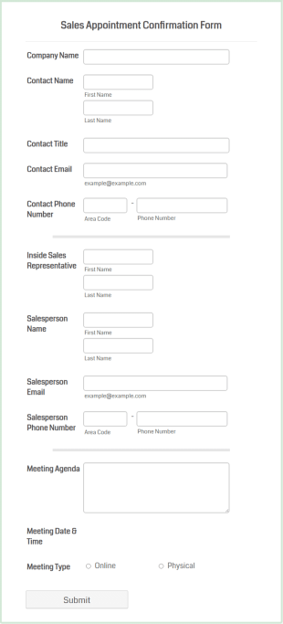 Sales Appointment Confirmation Form Template