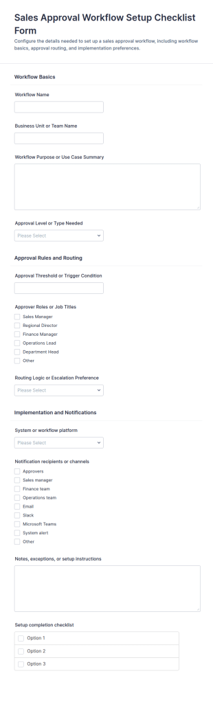 Sales Approval Workflow Setup Checklist Form Template
