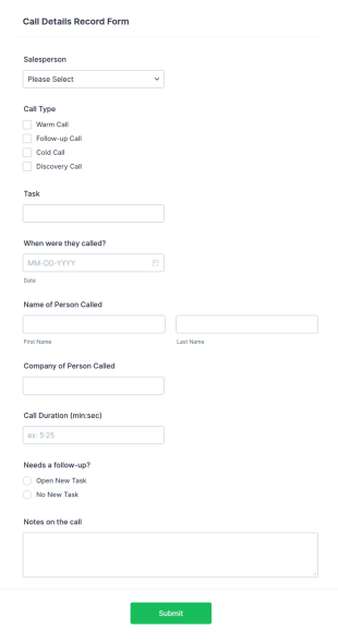 Call Details Record Form Template