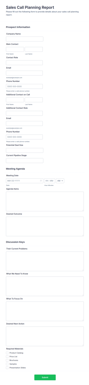Sales Call Planning Report Form Template
