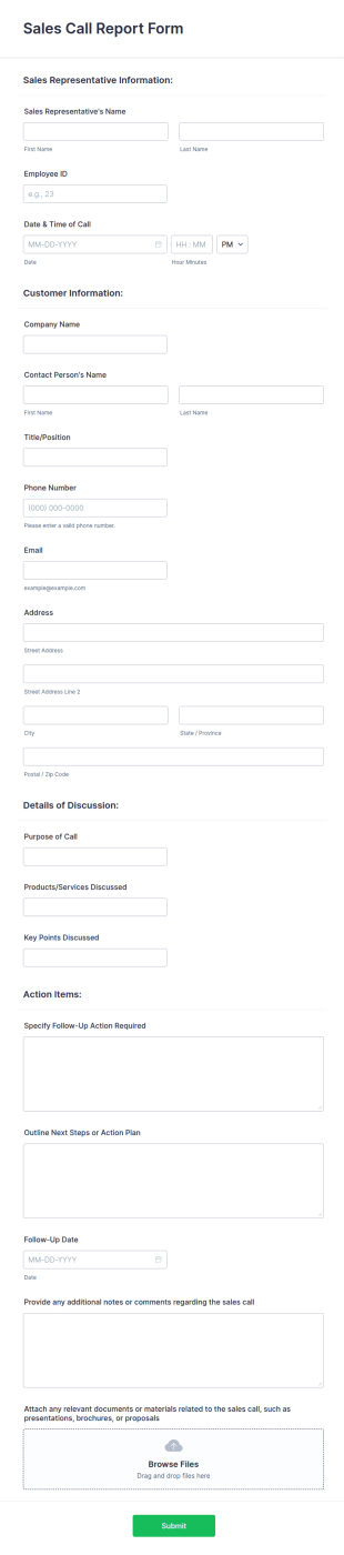 Sales Call Report Form Template