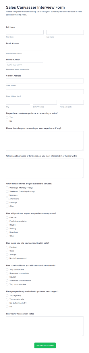 Sales Canvasser Interview Form Template