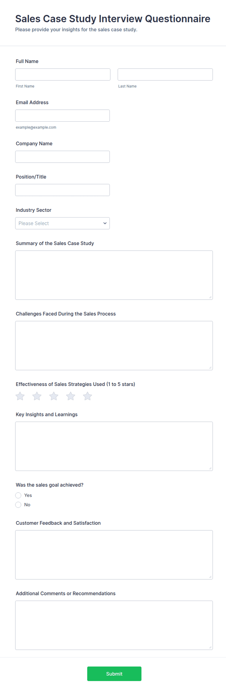 Sales Case Study Interview Questionnaire Form Template | Jotform
