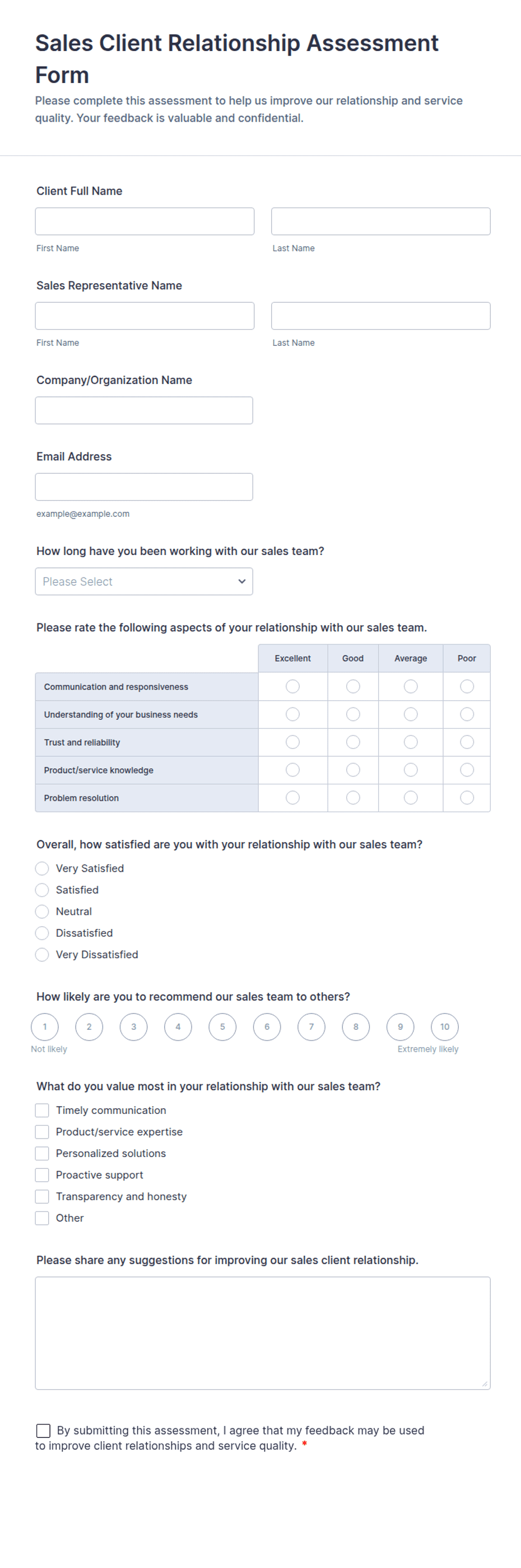 Client Assessment Form Template.pdf Sales Client Relationship Assessment Form Template | Jotform