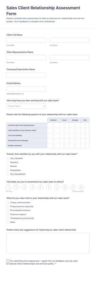 Sales Client Relationship Assessment Form Template