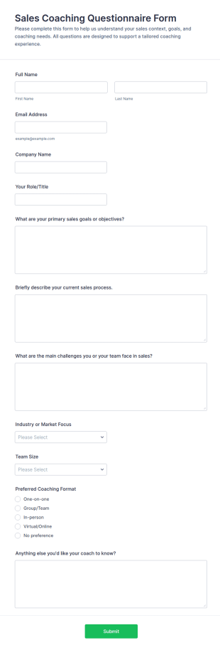 Sales Coaching Questionnaire Form Template