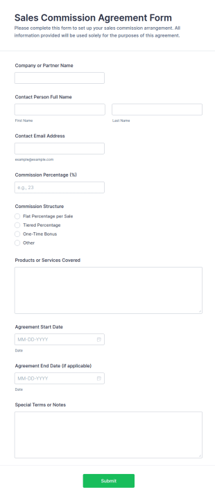 Sales Commission Agreement Form Template