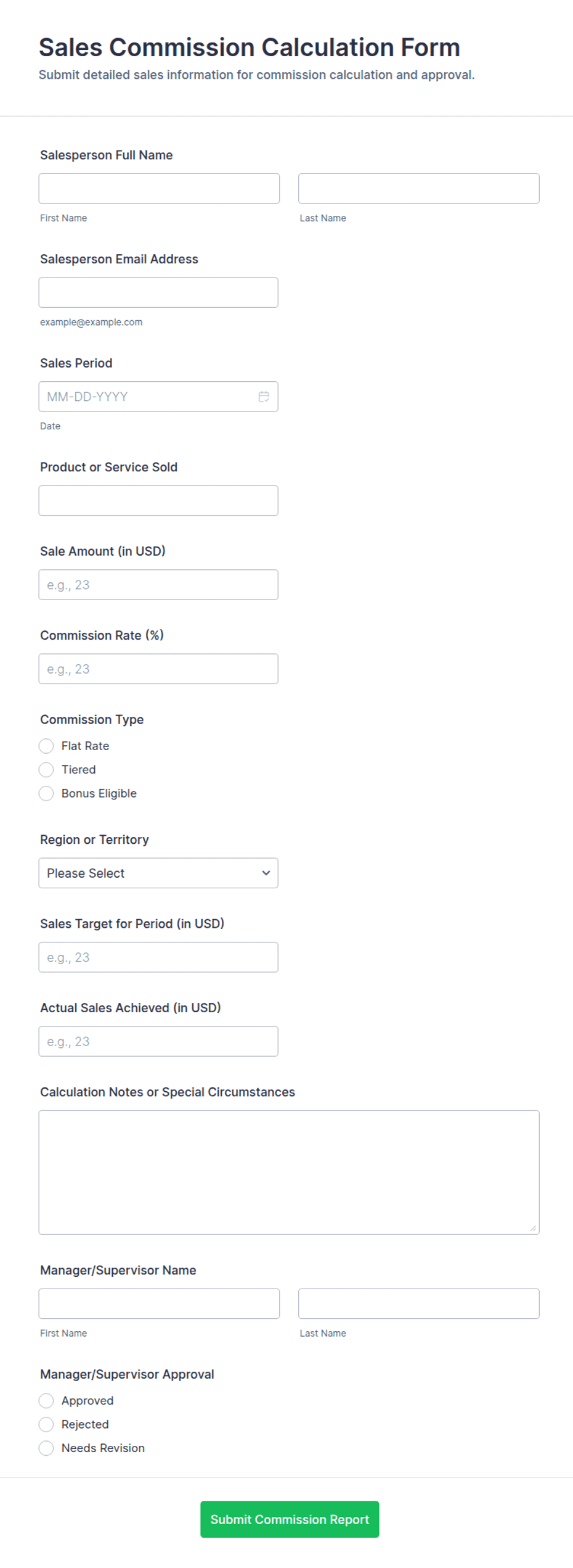 Sales Commission Calculation Form Template | Jotform