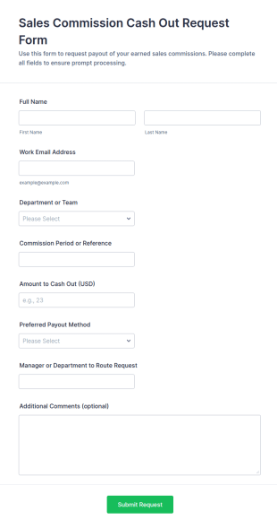 Sales Commission Cash Out Request Form Template