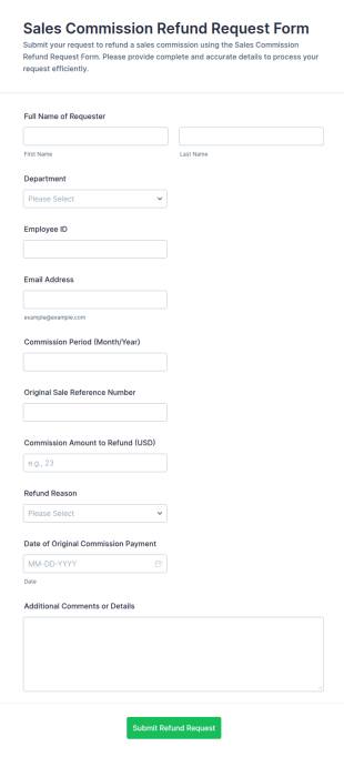 Sales Commission Refund Request Form Template