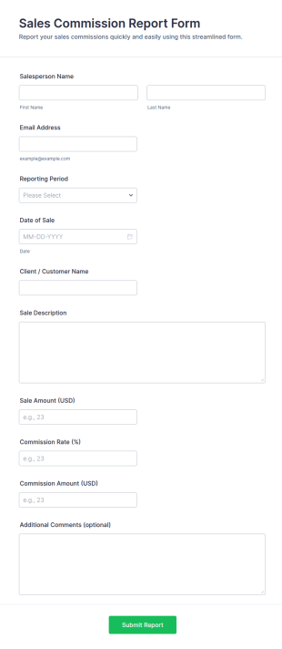 Sales Commission Report Form Template