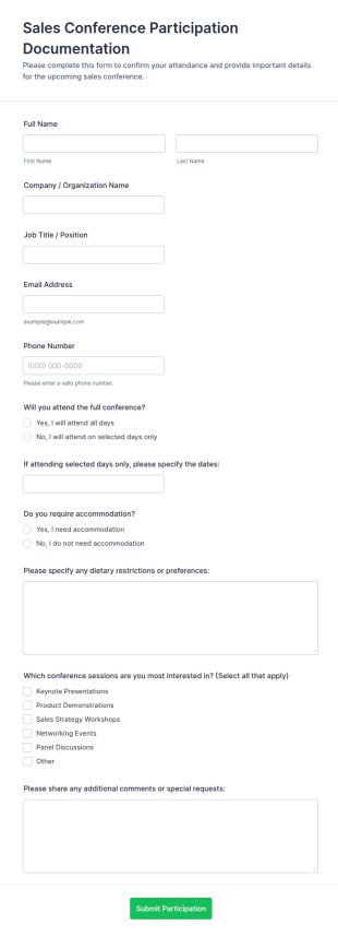 Sales Conference Participation Documentation Form Template