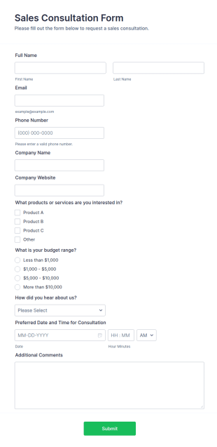 Sales Consultation Form Template