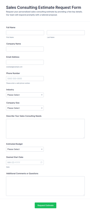 Sales Consulting Estimate Request Form Template
