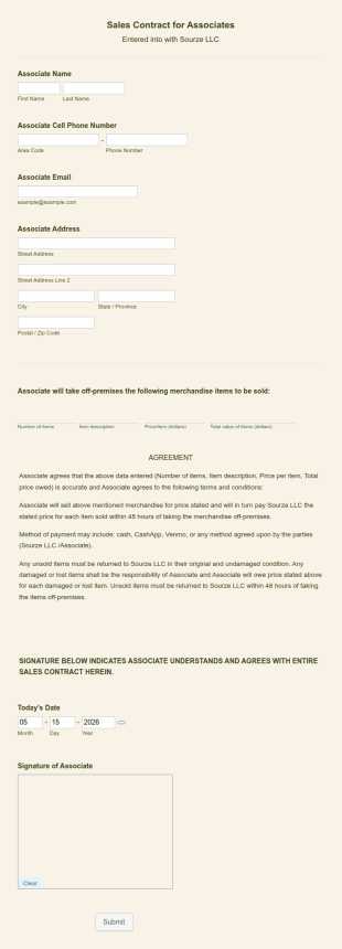 Associates Sales Contract Form Template
