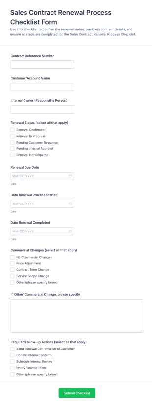 Sales Contract Renewal Process Checklist Form Template