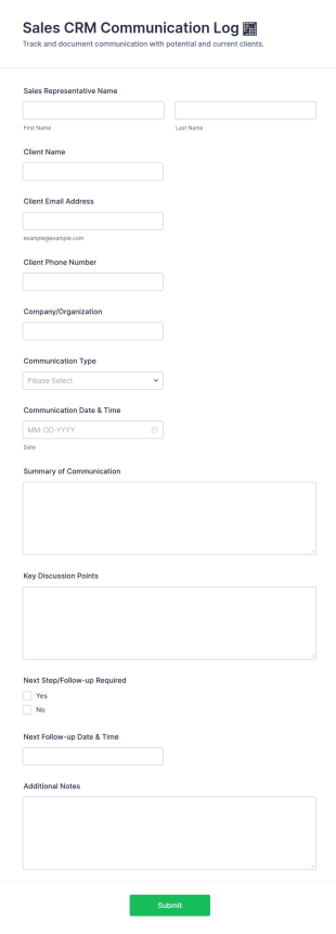 Sales CRM Communication Log Form Template