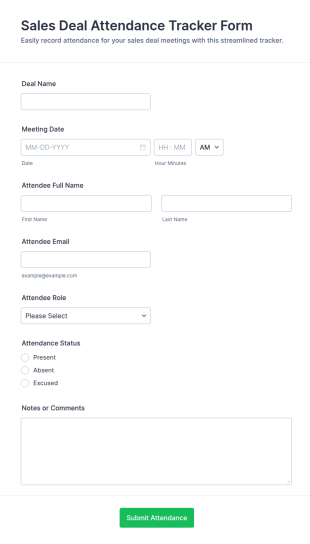 Sales Deal Attendance Tracker Form Template