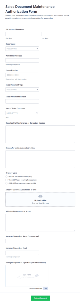 Sales Document Maintenance Authorization Form Template