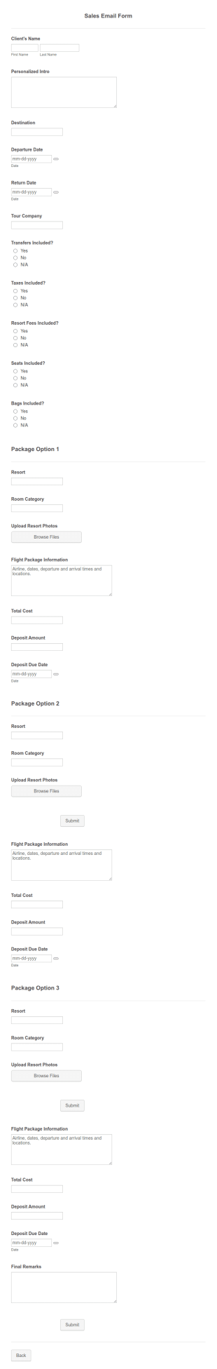 Sales Email Form Template