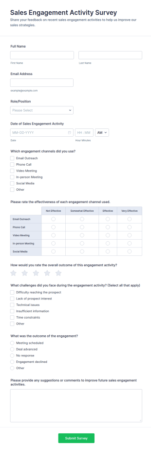 Sales Engagement Activity Survey Form Template