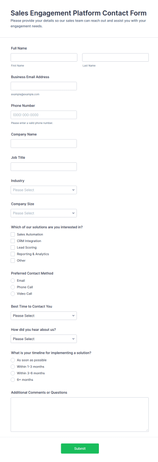 Sales Engagement Platform Contact Form Template