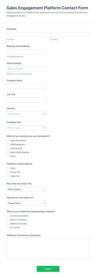 Sales Engagement Platform Contact Form Template