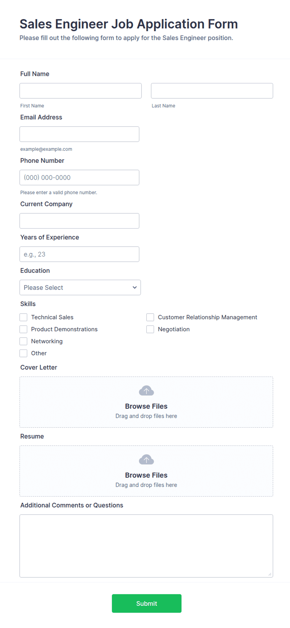 Sales Engineer Job Application Form Template | Jotform