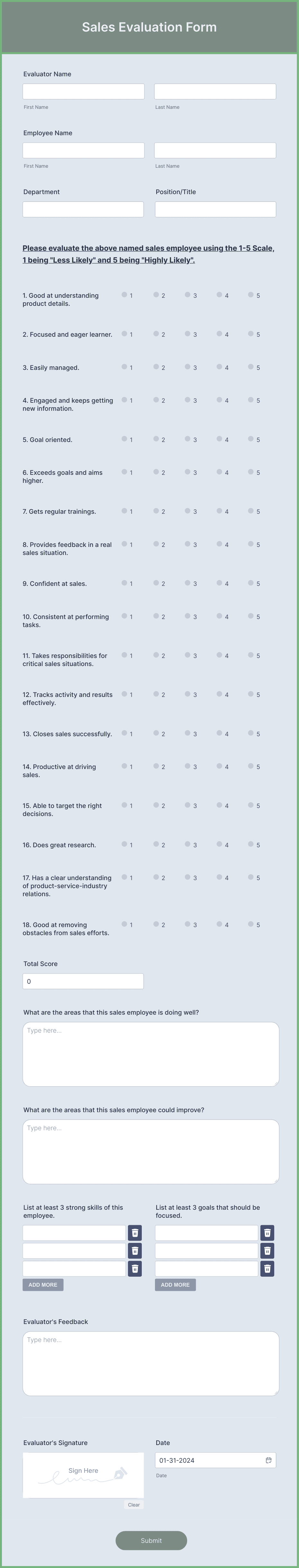 Sales Evaluation Form Template | Jotform