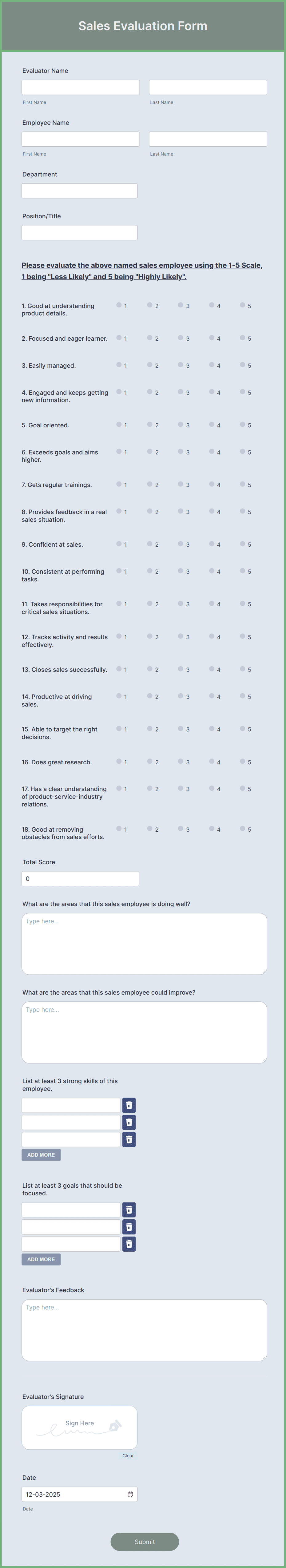 Sales Evaluation Form Template | Jotform