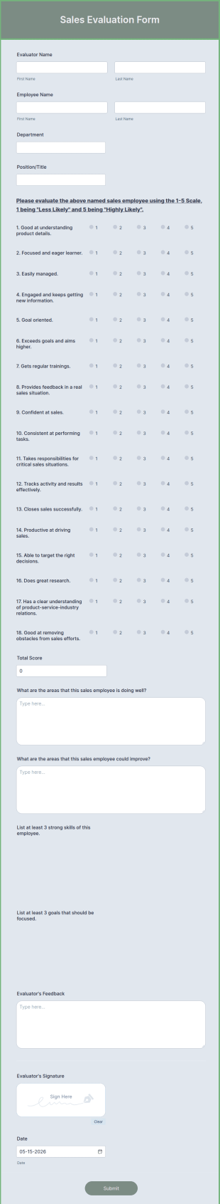 Sales Evaluation Form Template