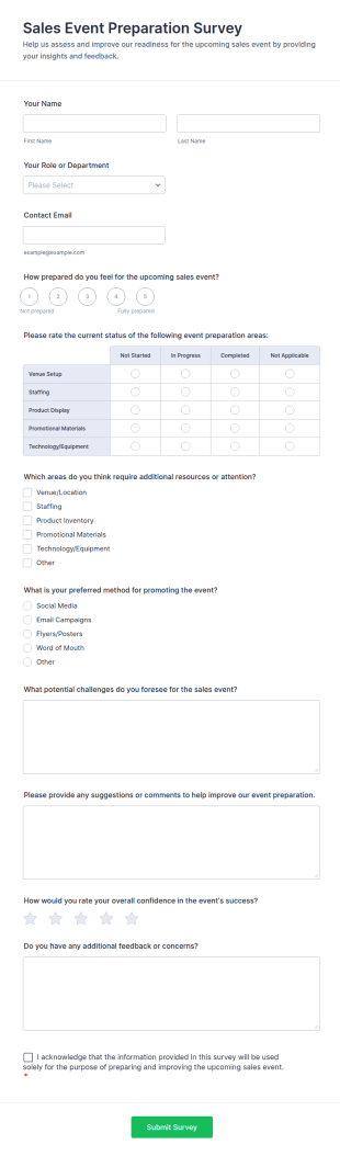 Sales Event Preparation Survey Form Template