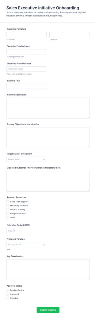 Sales Executive Initiative Onboarding Form Template