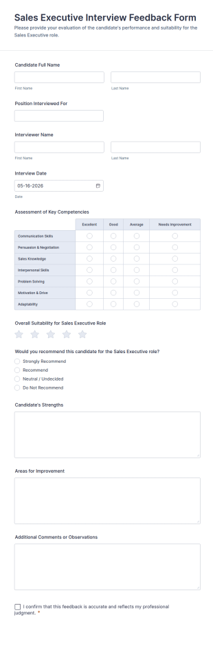 Sales Executive Interview Feedback Form Template