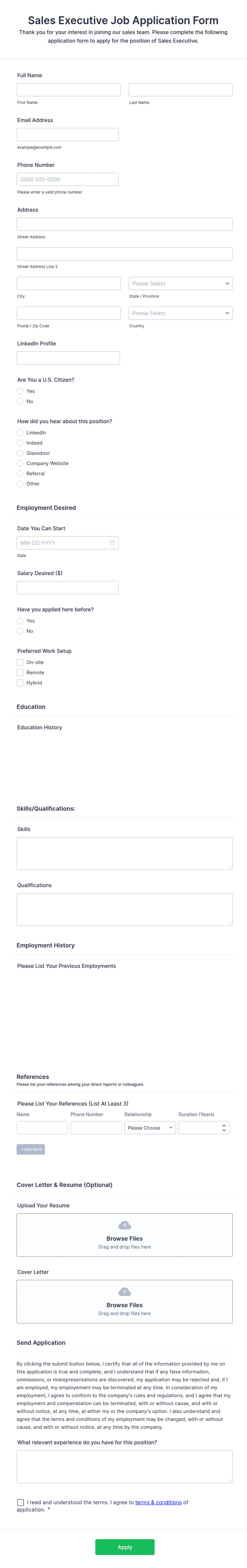 Ceo Application Example Sales Executive Job Application Form Template | Jotform