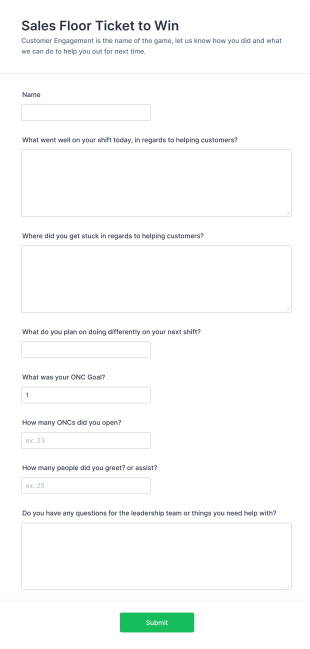 Sales Performance Reflection Form Template