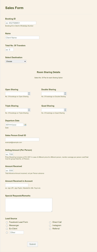 Sales Form Chirag Form Template