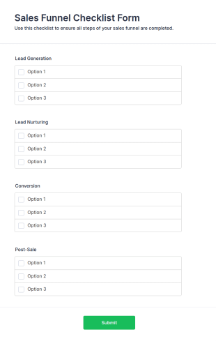Sales Funnel Checklist Form Template