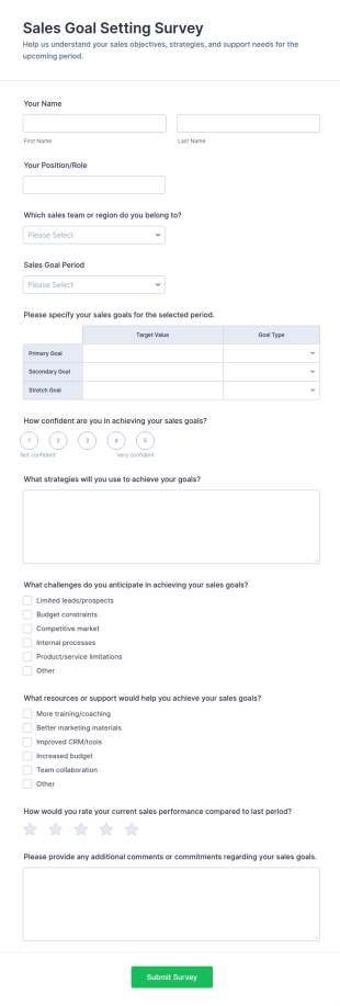 Sales Goal Setting Survey Form Template
