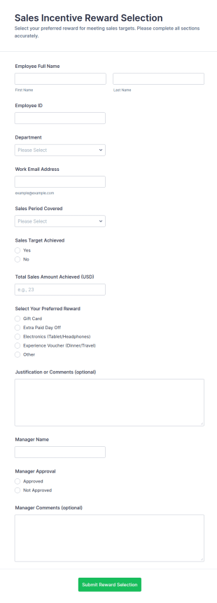 Sales Incentive Reward Selection Form Template