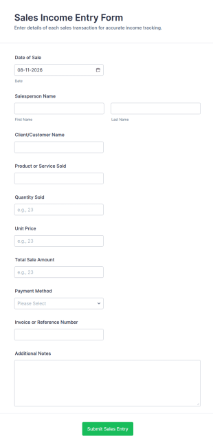 Sales Income Entry Form Template