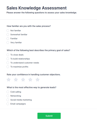 Sales Knowledge Assessment Form Template