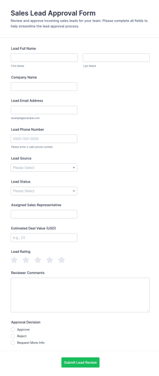 Sales Lead Approval Form Template