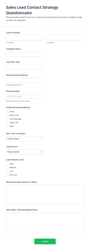 Sales Lead Contact Strategy Questionnaire Form Template