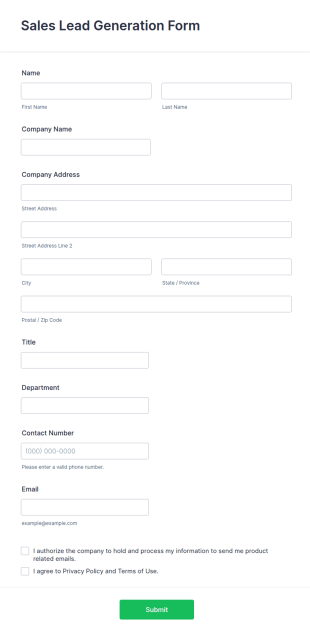 Sales Lead Generation Form Template